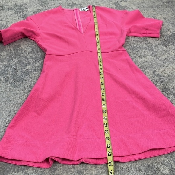 New Ganni Stretch Suiting V Neck Mini Dress Bright Bubblegum Pink Barbie Sz 36 - Picture 8 of 16
